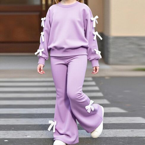 Girls Purple Outfits 2 Piece Long Sleeve Butterfly Sweatshirt and Pants Spring Fall Teen Girl Casual Clothes Set 8-12 in Saudi Arabia