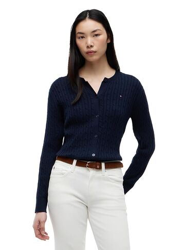 Tommy Hilfiger Womens Cable Knit Crew Neck Cardigan Sweater Long Sleeve Button Down Sweater in Saudi Arabia