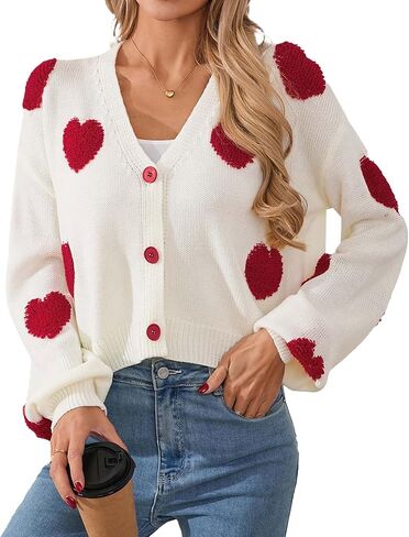 Womens Valentine Heart Cropped Cardigan Sweater 2026 Valentines Day Trendy Cute Crop Button Front Cardigans in Saudi Arabia