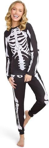 Tipsy Elves Halloween Pajamas for Women - Black PJ Set with Fun Spooky Icons & Long Sleeve Crew Neck in Saudi Arabia