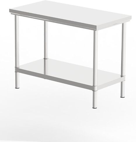 طاولة إعداد المطبخ التجاري من الفولاذ المقاوم للصدأ، مقاس 39 × 20 بوصة، طاولة عمل NSF مع رف سفلي، عملية رسم أسلاك من 5 طبقات، سهلة التركيب (32 بوصة × 20 بوصة × 30 بوصة × منضدة عمل ذات طابقين) in Kuwait