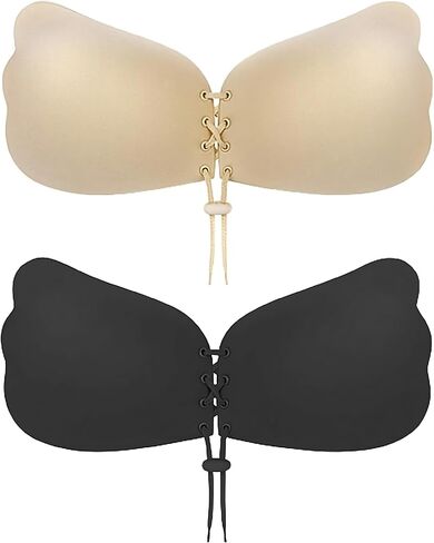 Strapless Sticky Bra Strapless Backess Bra Push up Bra for Women 2 Pairs Black and Nude Color in Saudi Arabia