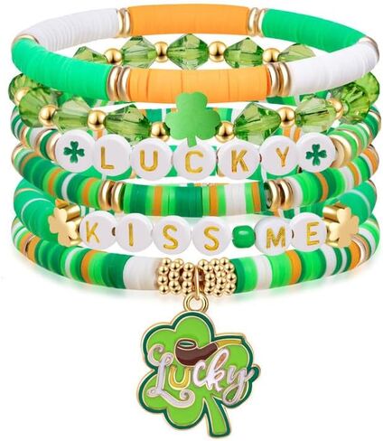 St. Patrick's Day Lucky Kiss Me Bracelet - Irish Shamrock Beaded Gift for Women & Friends in Saudi Arabia