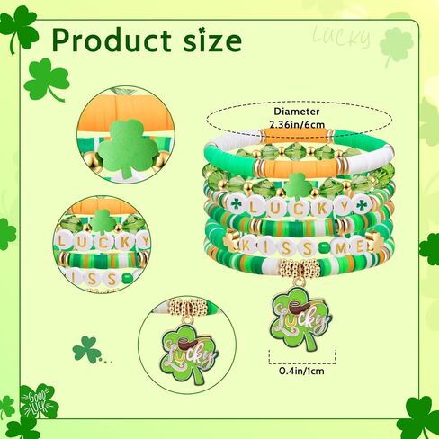St. Patrick's Day Lucky Kiss Me Bracelet - Irish Shamrock Beaded Gift for Women & Friends in Saudi Arabia
