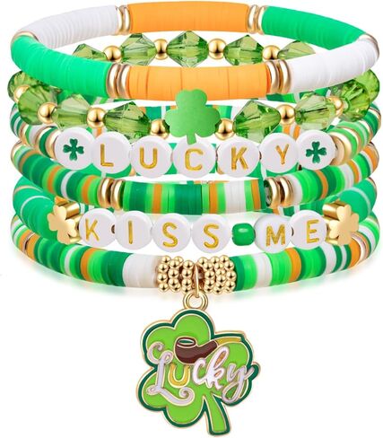 St. Patrick's Day Lucky Kiss Me Bracelet - Irish Shamrock Beaded Gift for Women & Friends in Saudi Arabia