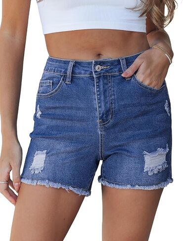 luvamia Jean Shorts for Women High Waisted Ripped Distressed Raw Hem Casual Summer Stretchy Denim Shorts Country Concert in Saudi Arabia