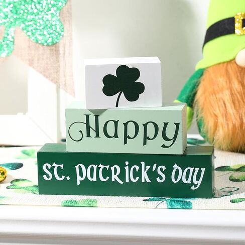 ديكورات يوم القديس باتريك - 3 قطع لافتة خشبية - ديكورات يوم القديس باتريك الكلاسيكية باللون الأبيض والأخضر للمنزل ورف الموقد وطاولة النافذة وديكور النافذة in Kuwait