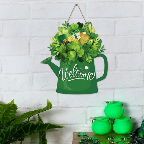 Lallisa St. Patrick's Day Welcome Sign Wood Decorations for Home Irish Wreaths for Home Wood Hanging Door Spring Hanging Welcome Sign Favor (Shamrock Style) in Saudi Arabia