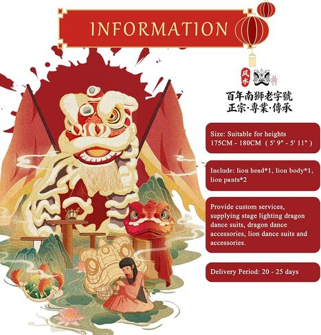 FENGSHUI-CAISHEN Lion Dance Set,Costume for Chinese New Year Decoration,Wu Shi, Party Carnival,Chinese Decor & Gifts in Saudi Arabia