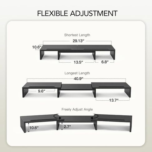 AMERIERGO Dual Monitor Stand Riser for 2 Monitors, Monitor Stand for Desk, Adjustable Computer Monitor Stand with 2 Slot, Multifunctional Desktop Organizer Stand for Laptop, PC, Computer, Printer in Kuwait