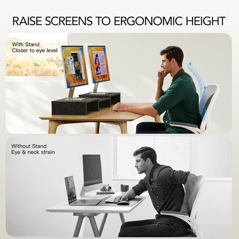 AMERIERGO Dual Monitor Stand Riser for 2 Monitors, Monitor Stand for Desk, Adjustable Computer Monitor Stand with 2 Slot, Multifunctional Desktop Organizer Stand for Laptop, PC, Computer, Printer in Kuwait