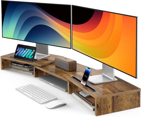 AMERIERGO Dual Monitor Stand Riser for 2 Monitors, Monitor Stand for Desk, Adjustable Computer Monitor Stand with 2 Slot, Multifunctional Desktop Organizer Stand for Laptop, PC, Computer, Printer in Kuwait