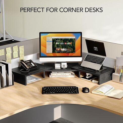 AMERIERGO Dual Monitor Stand Riser for 2 Monitors, Monitor Stand for Desk, Adjustable Computer Monitor Stand with 2 Slot, Multifunctional Desktop Organizer Stand for Laptop, PC, Computer, Printer in Kuwait