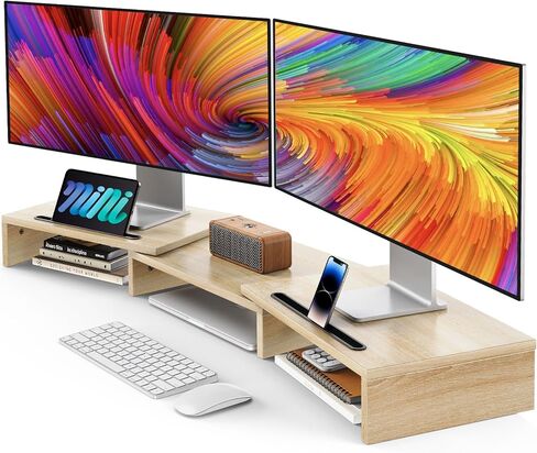 AMERIERGO Dual Monitor Stand Riser for 2 Monitors, Monitor Stand for Desk, Adjustable Computer Monitor Stand with 2 Slot, Multifunctional Desktop Organizer Stand for Laptop, PC, Computer, Printer in Kuwait