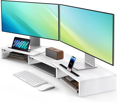 AMERIERGO Dual Monitor Stand Riser for 2 Monitors, Monitor Stand for Desk, Adjustable Computer Monitor Stand with 2 Slot, Multifunctional Desktop Organizer Stand for Laptop, PC, Computer, Printer in Kuwait