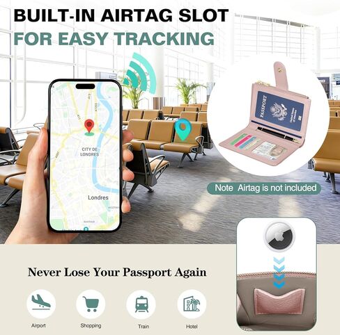 حامل جواز السفر للسفر، محفظة جلدية لجواز السفر مع فتحة Airtag، محفظة سفر تحجب RFID للنساء والرجال، حافظة غطاء جواز السفر مع جيب للعملات المعدنية لبطاقة تذكرة الطيران، هدية أساسيات السفر in Kuwait