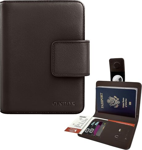 Passport Holder for Travel - Genuine Leather Passport Wallet with Hidden AirTag Pocket and RFID Blocking, Travel Essentials Gift (Black) in Saudi Arabia