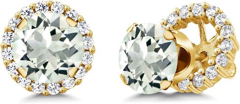 أقراط من الفضة المطلية بالذهب الأصفر عيار 18 قيراط من Gem Stone King مع سترات قابلة للإزالة | الأحجار الكريمة جوهرة الميلاد | جولة 7 ملم | أقراط ذهبية للنساء in Saudi Arabia