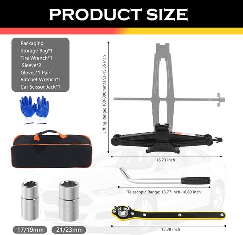 2T Scissor Jack for Car Tool Kit,Heavy Duty Car Tire Changing Kit for Automotive Lifting with Ratchet Wrench & Lug Wrench,Sturdy Cars Jack Kits Automotive Tools Lift Range 3.93-15.35" in Saudi Arabia