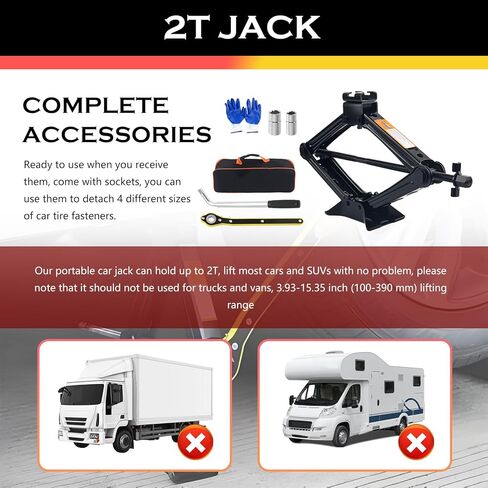 2T Scissor Jack for Car Tool Kit,Heavy Duty Car Tire Changing Kit for Automotive Lifting with Ratchet Wrench & Lug Wrench,Sturdy Cars Jack Kits Automotive Tools Lift Range 3.93-15.35" in Saudi Arabia