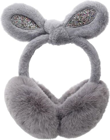 Sequin Light Gray Animal Ear Muffs Thickened Winter Ear Covers Cute for Cold Weather in Saudi Arabia
