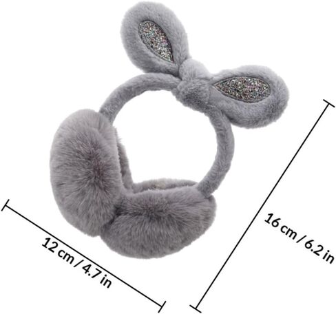 Sequin Light Gray Animal Ear Muffs Thickened Winter Ear Covers Cute for Cold Weather in Saudi Arabia