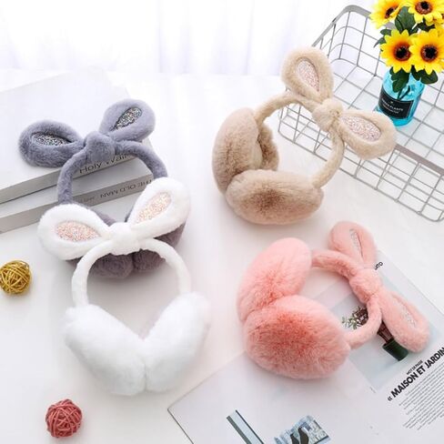 Sequin Light Gray Animal Ear Muffs Thickened Winter Ear Covers Cute for Cold Weather in Saudi Arabia
