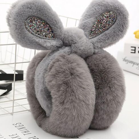 Sequin Light Gray Animal Ear Muffs Thickened Winter Ear Covers Cute for Cold Weather in Saudi Arabia
