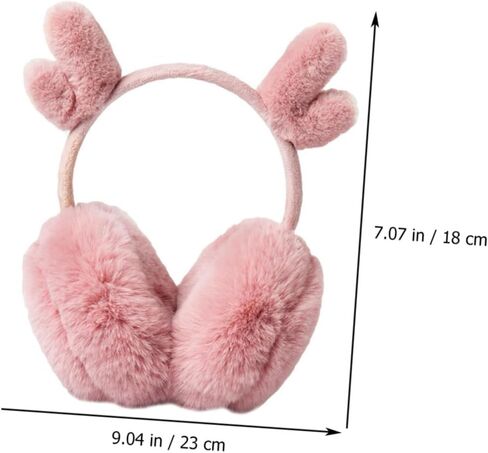 Winter Ear Warmer Plush Earmuffs with Antlers Pink Soft Warm Comfortable Cold Weather Accessories and Boys in Kuwait