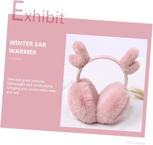Winter Ear Warmer Plush Earmuffs with Antlers Pink Soft Warm Comfortable Cold Weather Accessories and Boys in Kuwait
