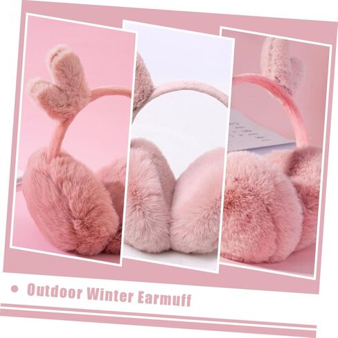 Winter Ear Warmer Plush Earmuffs with Antlers Pink Soft Warm Comfortable Cold Weather Accessories and Boys in Kuwait
