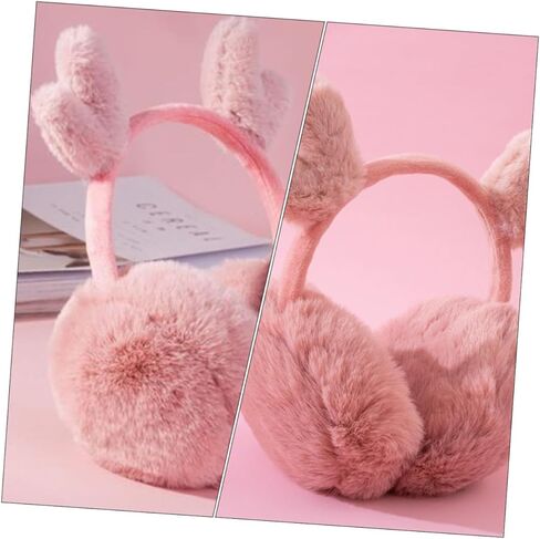 Winter Ear Warmer Plush Earmuffs with Antlers Pink Soft Warm Comfortable Cold Weather Accessories and Boys in Kuwait