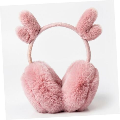 Winter Ear Warmer Plush Earmuffs with Antlers Pink Soft Warm Comfortable Cold Weather Accessories and Boys in Kuwait