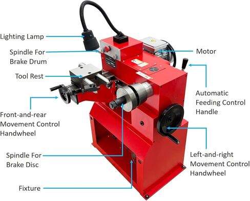 T8445 Disc/Drum Brake Lathe 30/52/85RPM Automobile Brake Hub Plate Repair Machine for Car Grind Balancing Repair Drum Cutting 1100W 110V in Kuwait