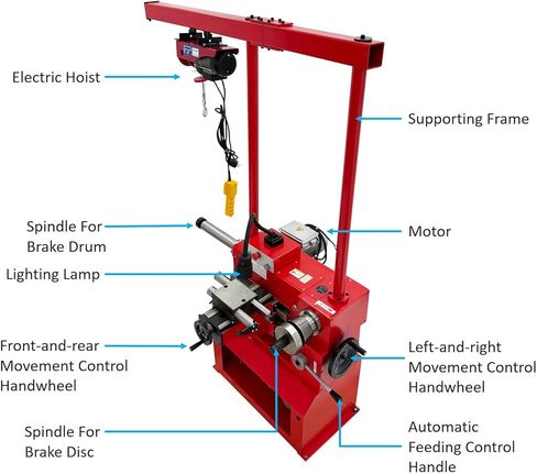 T8465 Disc/Drum Brake Lathe 30/52/85RPM with Electric Hoist for Medium and Large Car Grind Balancing Repair Drum Cutting 1100W 110V in Kuwait