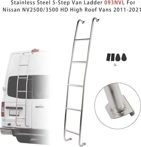 Areyourshop الفولاذ المقاوم للصدأ 5-Step Van Ladder Rear Step سلم 093NVL لنيسان NV2500 / NV3500 HD سقف مرتفع 2011-2021 in Saudi Arabia