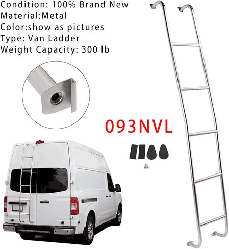 Areyourshop الفولاذ المقاوم للصدأ 5-Step Van Ladder Rear Step سلم 093NVL لنيسان NV2500 / NV3500 HD سقف مرتفع 2011-2021 in Saudi Arabia