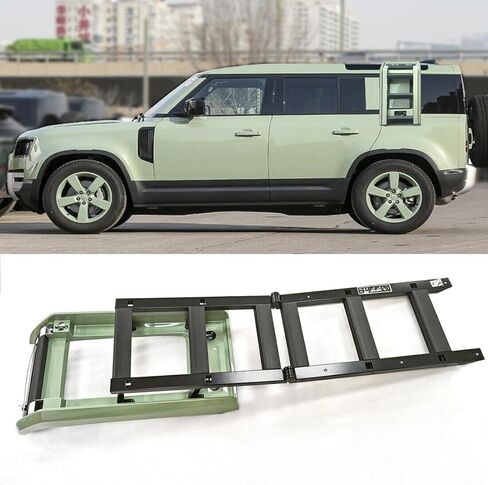 سلم جانبي لرف السقف قابل للرفع يناسب Land Rover Defender 110 2020-2026 سلم رفع قابل للطي (أسود لامع) in Saudi Arabia