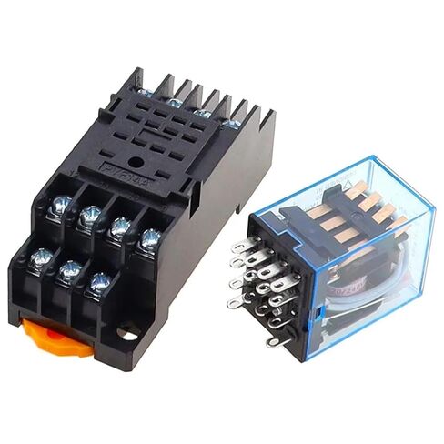 مرحل الطاقة MY4NJ مع قاعدة المقبس، 4PDT 4NO 4NC، 14 دبوس 5A 240V AC، حامل السكك الحديدية DIN، مؤشر LED، DC 12V 24V 36V 48V 110V 220V، 10 عبوات (36V DC) in Kuwait