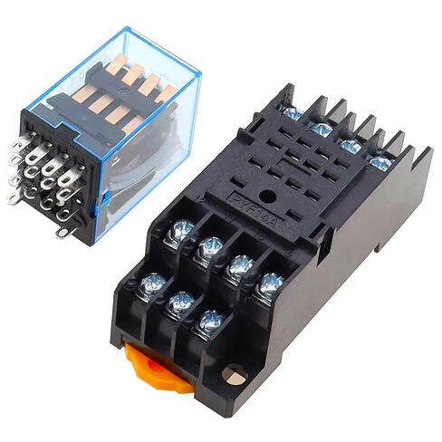 مرحل الطاقة MY4NJ مع قاعدة المقبس، 4PDT 4NO 4NC، 14 دبوس 5A 240V AC، حامل السكك الحديدية DIN، مؤشر LED، DC 12V 24V 36V 48V 110V 220V، 10 عبوات (36V DC) in Kuwait