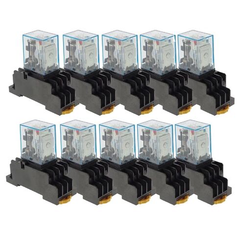 مرحل الطاقة MY4NJ مع قاعدة المقبس، 4PDT 4NO 4NC، 14 دبوس 5A 240V AC، حامل السكك الحديدية DIN، مؤشر LED، DC 12V 24V 36V 48V 110V 220V، 10 عبوات (36V DC) in Kuwait