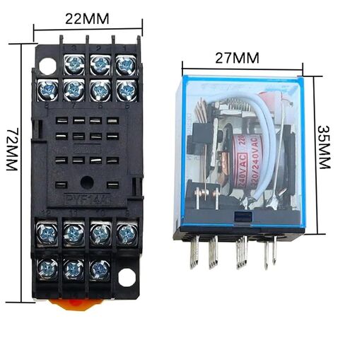 مرحل الطاقة MY4NJ مع قاعدة المقبس، 4PDT 4NO 4NC، 14 دبوس 5A 240V AC، حامل السكك الحديدية DIN، مؤشر LED، DC 12V 24V 36V 48V 110V 220V، 10 عبوات (36V DC) in Kuwait