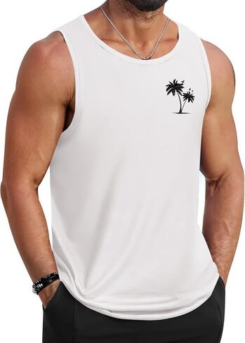 COOFANDY Mens Beach Tank Tops Summer Cotton Sleeveless Graphic T Shirts Palm Tree Casual Vacation Muscle Tank in Kuwait