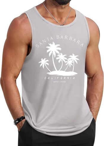 COOFANDY Mens Beach Tank Tops Summer Cotton Sleeveless Graphic T Shirts Palm Tree Casual Vacation Muscle Tank in Saudi Arabia