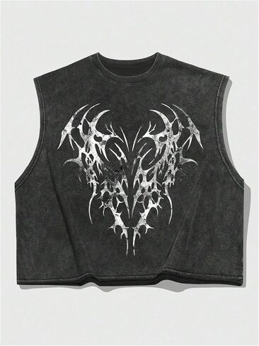 Men's Grunge Graphic Cropped Tank Tops Y2K Dolman Sleeve Washed Cut Off T Shirts Streetwear in Saudi Arabia