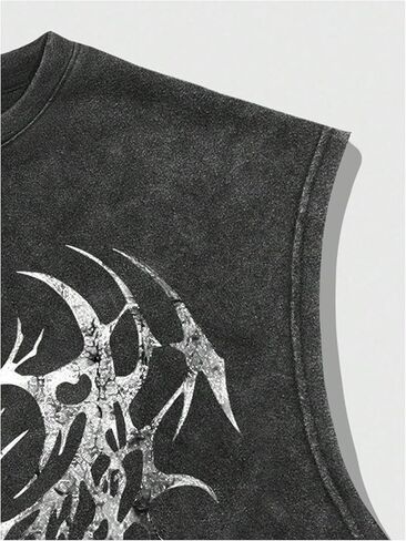 Men's Grunge Graphic Cropped Tank Tops Y2K Dolman Sleeve Washed Cut Off T Shirts Streetwear in Saudi Arabia