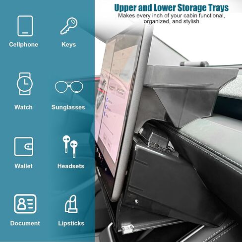 مجموعة صندوق تخزين تحت الشاشة من ROCCS مناسبة للطراز Y Juniper & Model 3 Highland، منظم مغناطيسي مخفي ABS مع منصات غير قابلة للانزلاق، صينية وحدة التحكم العلوية والسفلية لملحقات Tesla الداخلية 2024 2025 2026 in Saudi Arabia