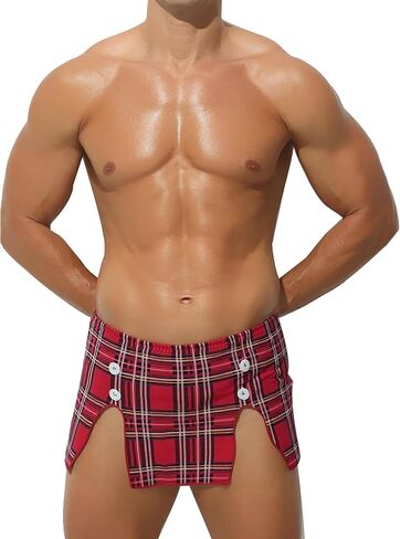 Mini Skirt for Men, Mens Sexy Side Slit Plaid Skirt Sissy Costume Lingere Outfits for Cosplay in Saudi Arabia