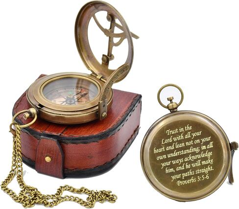 Trust in The Lord -Proverbs 3: 5-6 Quote Engraved Compass Christian Religious Gifts | Camping Compass Inspirational Men Women Catholic Graduation Gift Boys Girls in Saudi Arabia