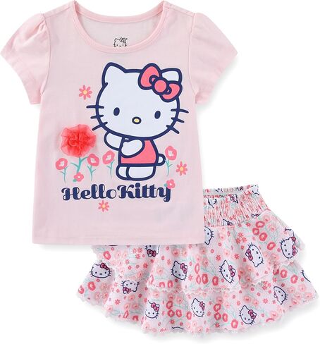 Hello Kitty Sanrio Girls Short Sleeve Shirt and Skort Skirt 2 Piece Set for Big Kids in Saudi Arabia